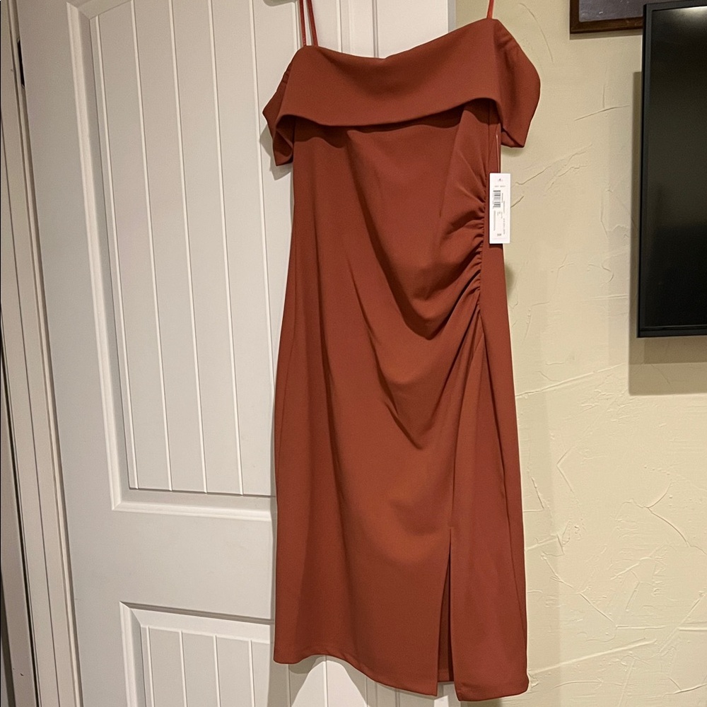 Elegant Strapless Terracotta Dress